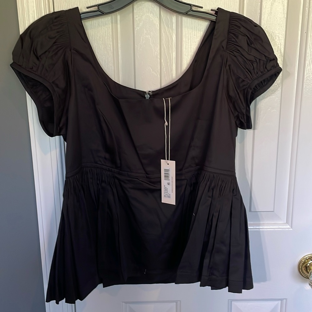 Rebecca Taylor Puff Sleeve Blouse Black Size 12 Tag Excellent condition Cotton